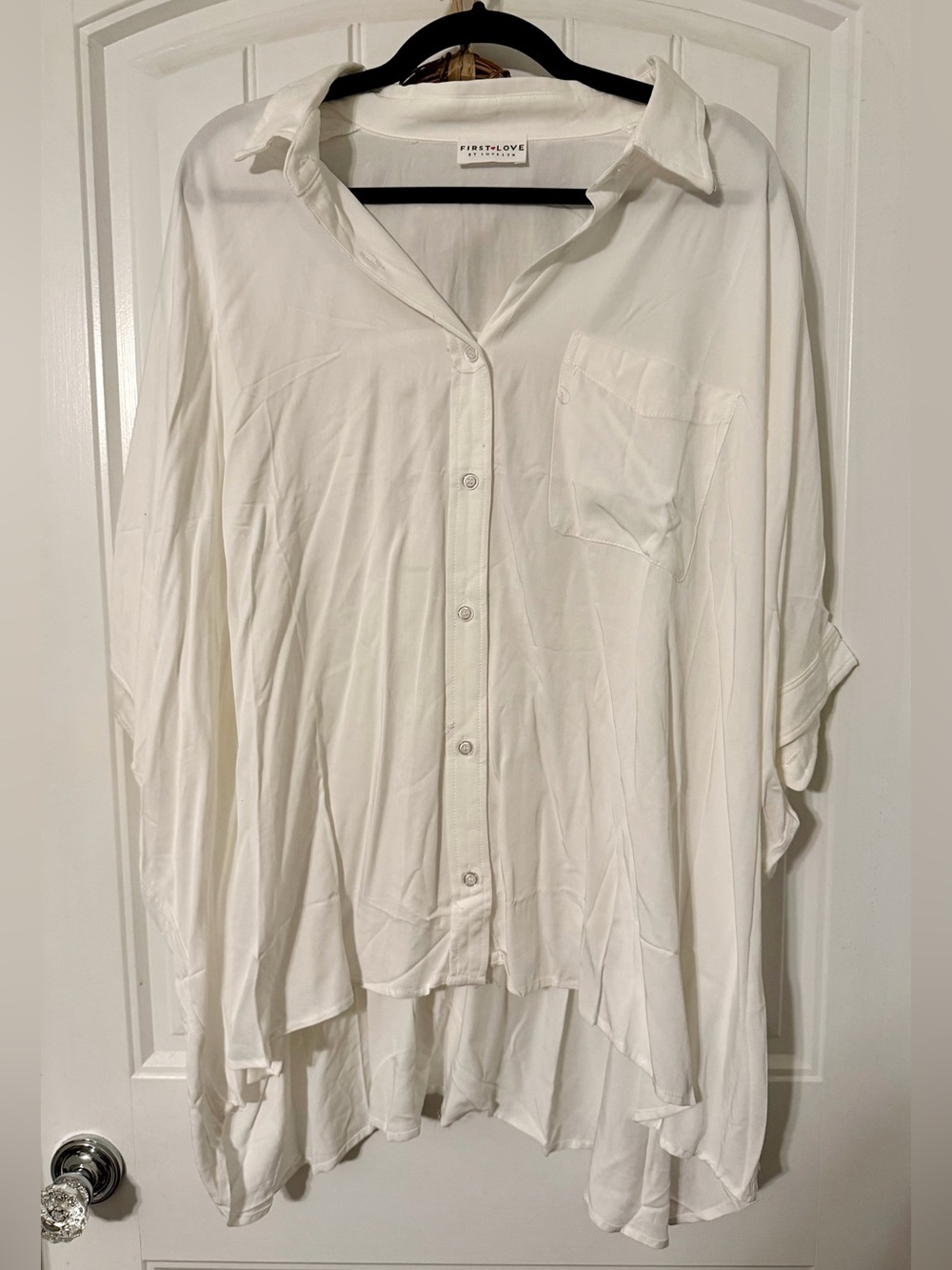 First Love by Lovelyn Ivory Button Front Oversized Tunic Top 1X Rayon Tencel
